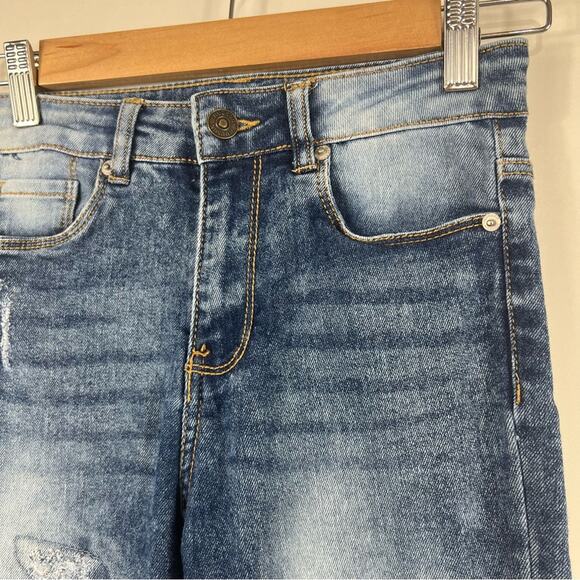 Hudson Girl's 10 Flared Jeans Stone Wash Distressed Patches High Rise Denim - Picture 5 of 12